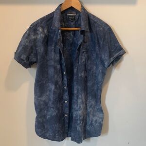 RVCA L slim fit Men's Blue Tie-Dye Short Sleeve Button-Down Shirt